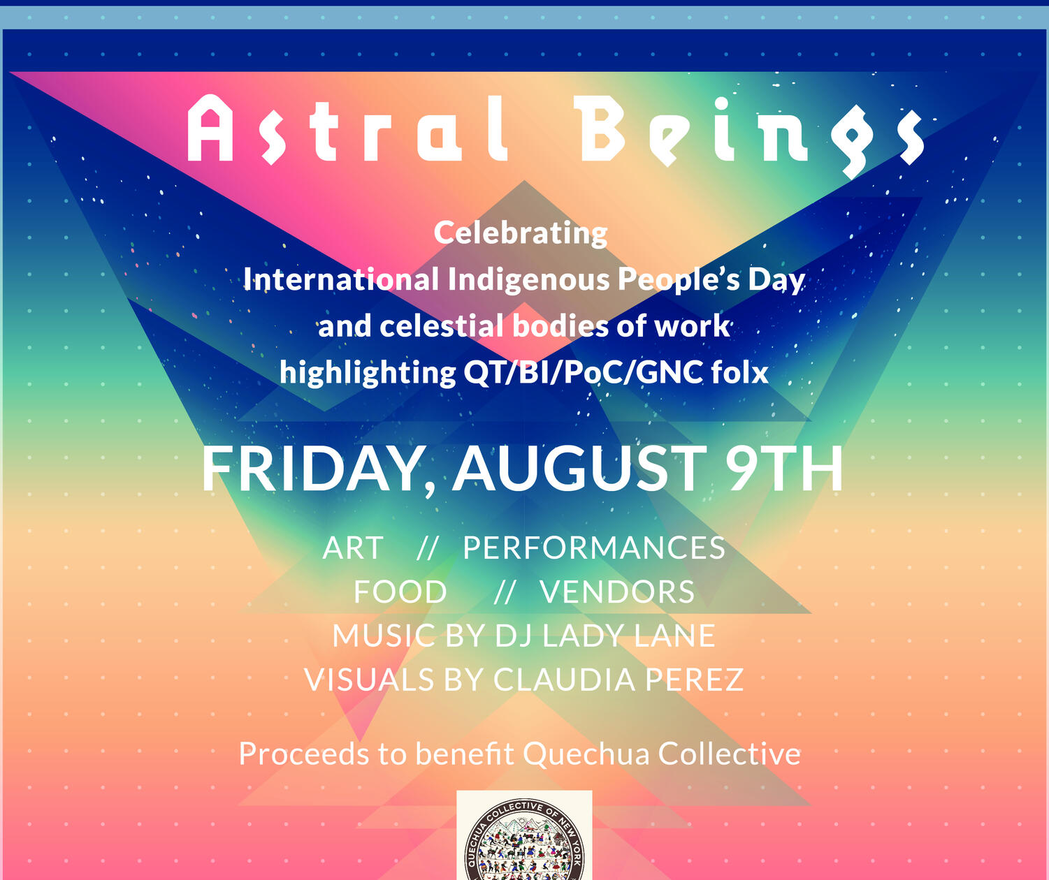 Event flyer for Astral Beings for Indigenous People's Day